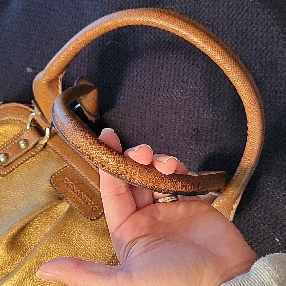 Tignanello leather satchel in brown. bronze & gold. - Picture 4 of 11
